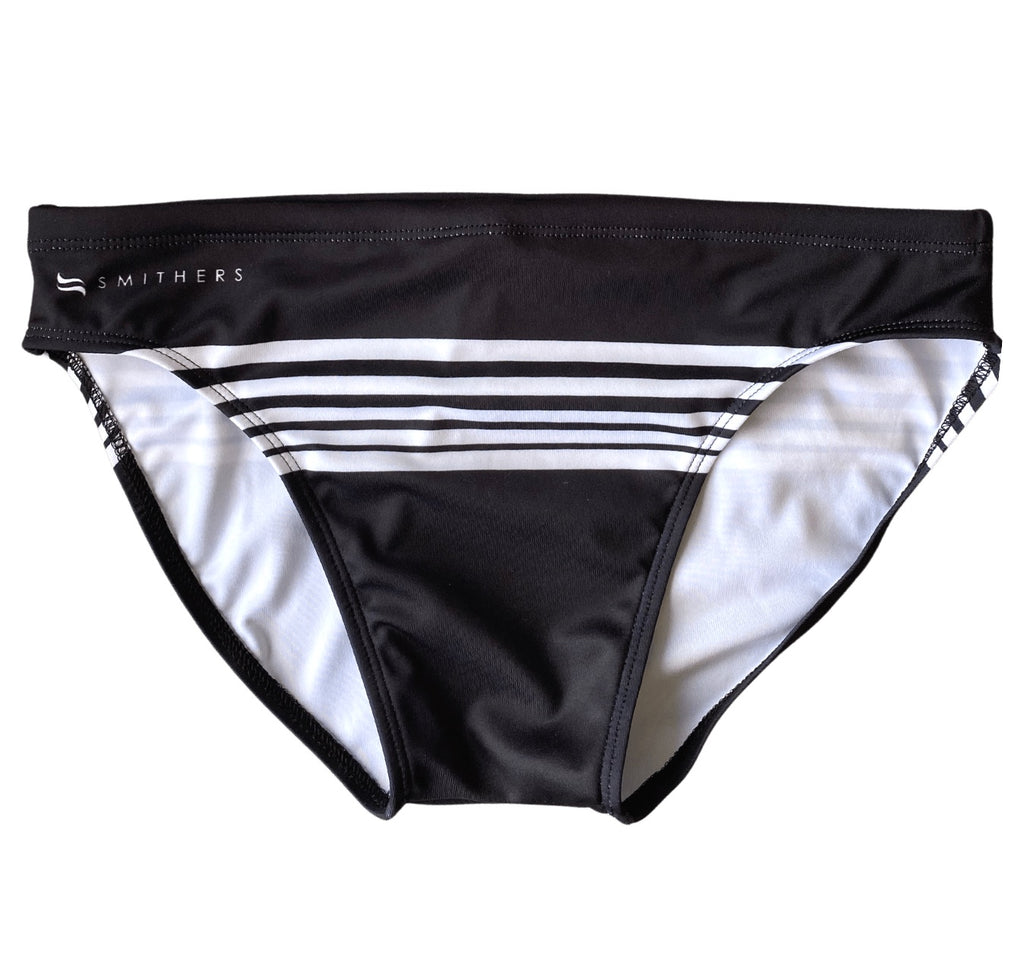 The black and white Smithers swimsuit is a timeless design. The classic swim briefs designed for the modern day man
