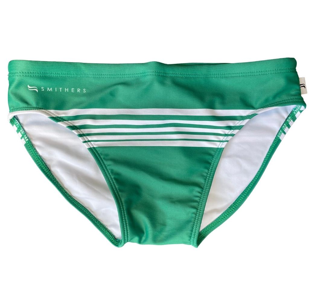 This green men's swimsuit is a classically designed swim brief that uses the beauty of lines for strcuture and shape