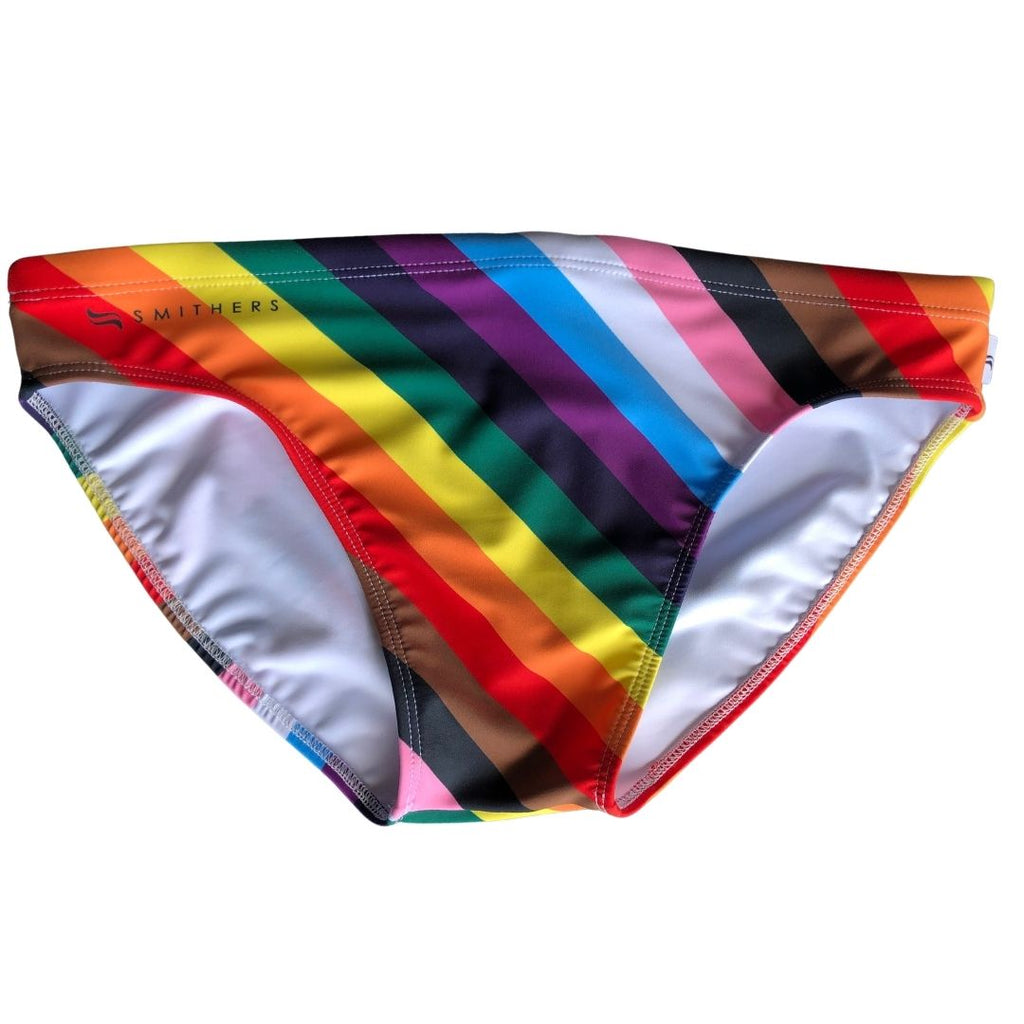 Pride men's swimsuit 2023! Progress pride flag swimwear by Smithers is ready for Sydney World Pride